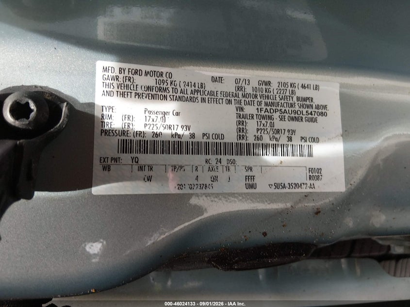 FORD C-MAX HYBRID 2013 VIN 1FADP5AU9DL547080