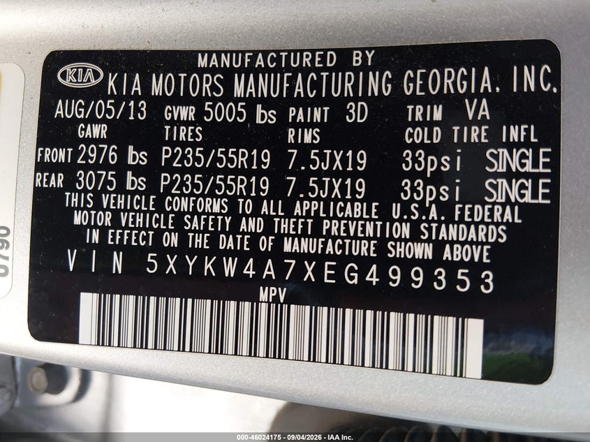 2014 KIA SORENTO auction photo 6