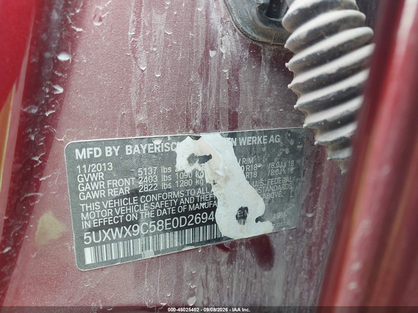BMW X3 2014 VIN 5UXWX9C58E0D26946