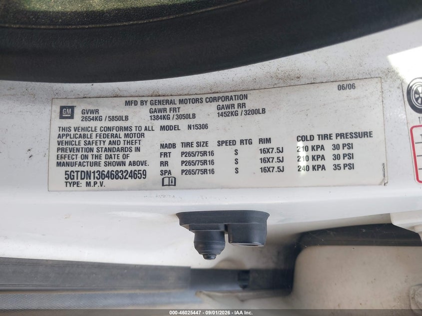 HUMMER H3 SUV 2006 VIN 5GTDN136468324659