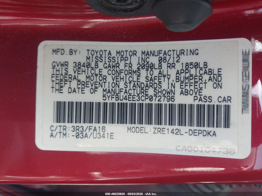 2012 TOYOTA COROLLA L · Фото 9