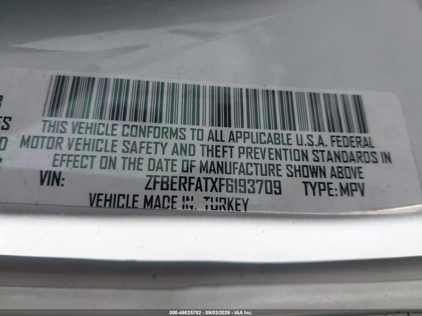 RAM PROMASTER CITY 2015 VIN ZFBERFATXF6193709