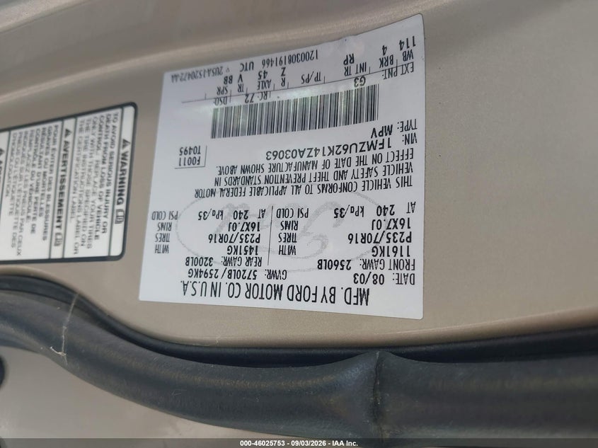 2004 FORD EXPLORER SPORT UTILITY VEHICLE 4.0L V-6 210HP