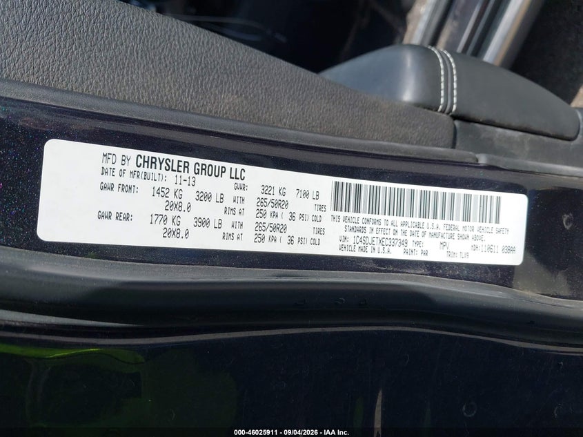 DODGE DURANGO 2014 VIN 1C4SDJETXEC337349