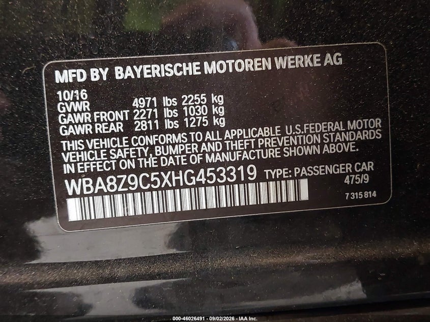 BMW 330I GRAN TURISMO 2017 VIN WBA8Z9C5XHG453319