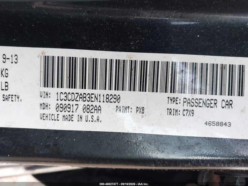 DODGE AVENGER 2014 VIN 1C3CDZAB3EN118290