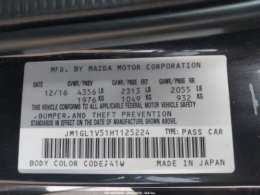 MAZDA MAZDA6 2017 VIN JM1GL1V51H1125224
