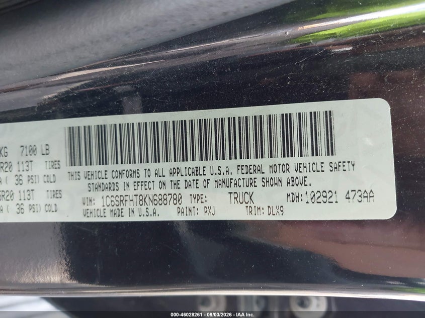 2019 RAM 1500 PICKUP 5.7L V-8 VVT, 395HP