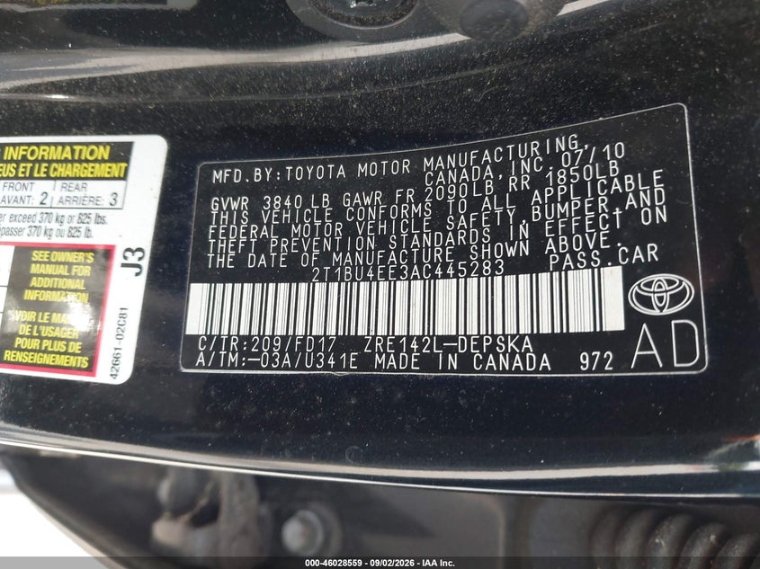 2010 TOYOTA COROLLA SEDAN 1.8L I-4 DOHC, VVT, REGULAR , 132HP