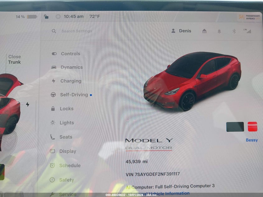 TESLA MODEL Y 2022 VIN 7SAYGDEF2NF391117