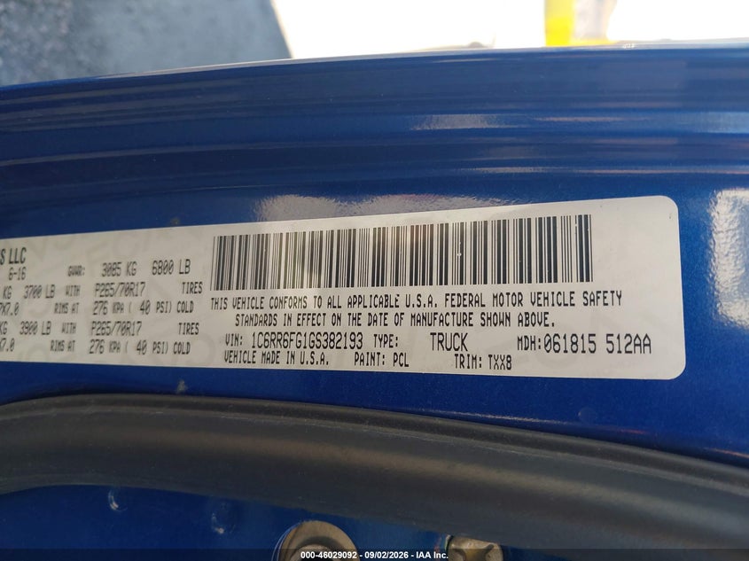 2016 RAM 1500 TRUCK 3.6L V-6 DOHC, VVT, 305HP