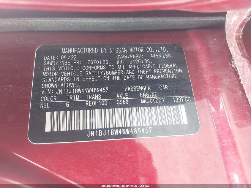 NISSAN ROGUE SPORT 2022 VIN JN1BJ1BW4NW489457