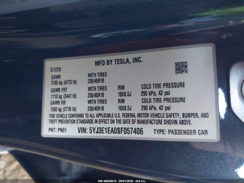 2025 TESLA MODEL 3 LONG RANGE REAR-WHEEL DRIVE/STANDARD REAR-WHEEL DRIVE · Фото 9