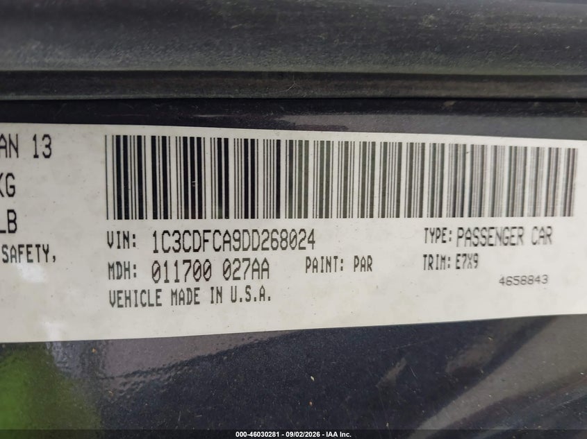 DODGE DART 2013 VIN 1C3CDFCA9DD268024