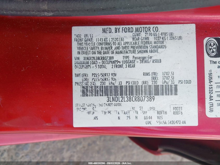 LINCOLN MKZ HYBRID 2012 VIN 3LNDL2L38CR807389
