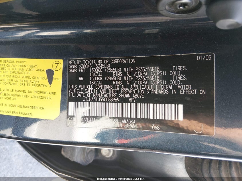 LEXUS RX 330 2005 VIN JTJHA31U550088969