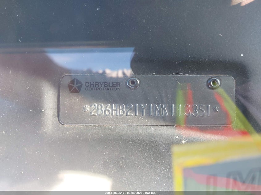 DODGE RAM VAN 1992 VIN 2B6HB21Y1NK113351