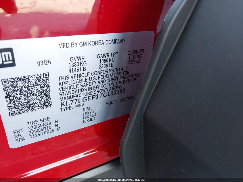 CHEVROLET TRAX 2026 VIN KL77LGEP1TC163390