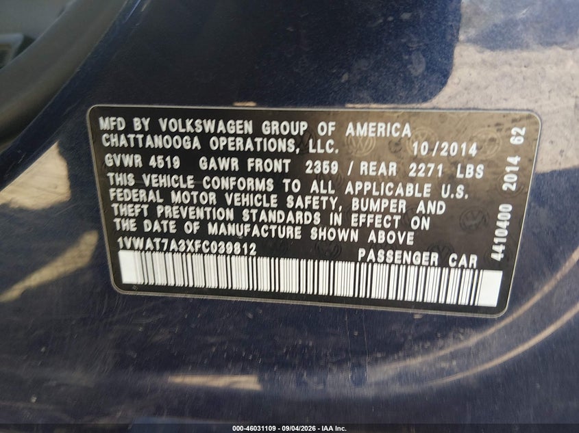 2015 VOLKSWAGEN PASSAT 1.8T WOLFSBURG EDITION · Фото 9