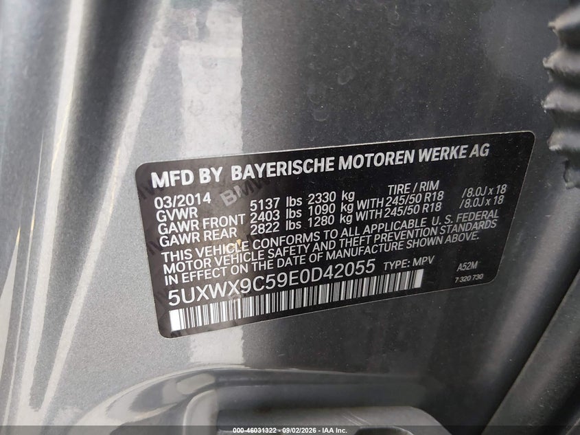 2014 BMW X3 SPORT UTILITY VEHICLE 2.0L I-4 DI, DOHC, VVT, TURBO, PREMIUM , 240HP