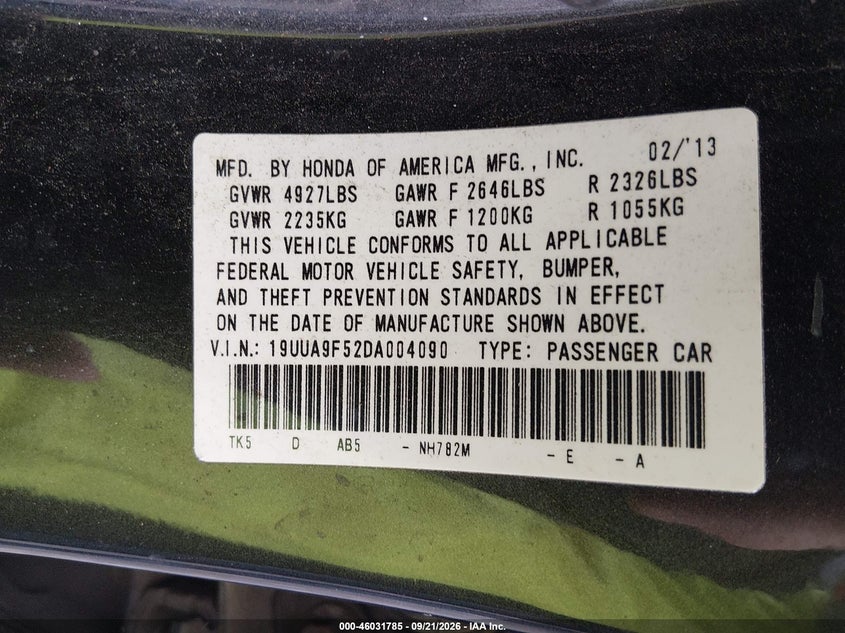ACURA TL 2013 VIN 19UUA9F52DA004090