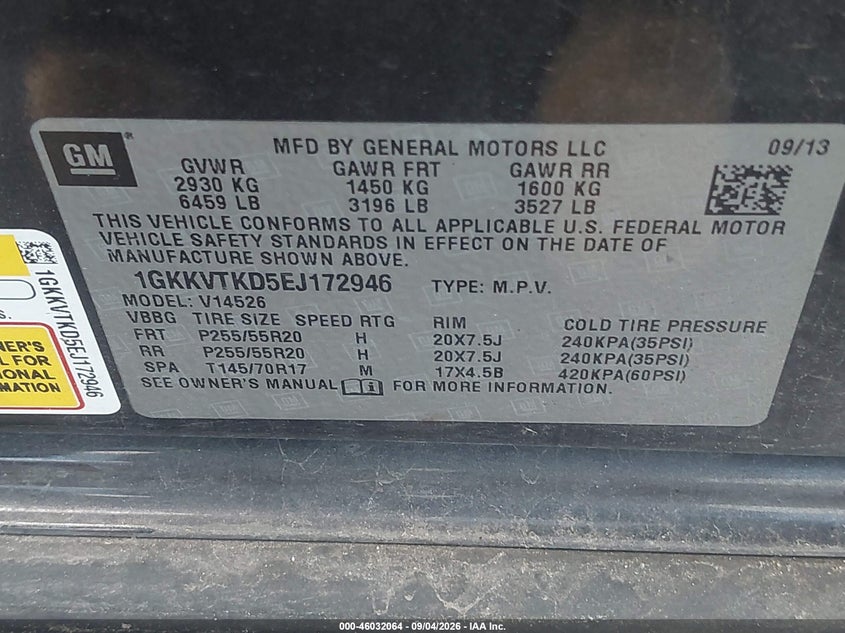 GMC ACADIA 2014 VIN 1GKKVTKD5EJ172946