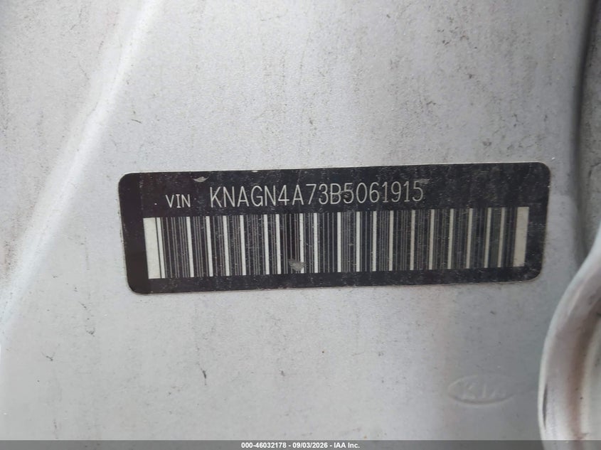 KIA OPTIMA 2011 VIN KNAGN4A73B5061915