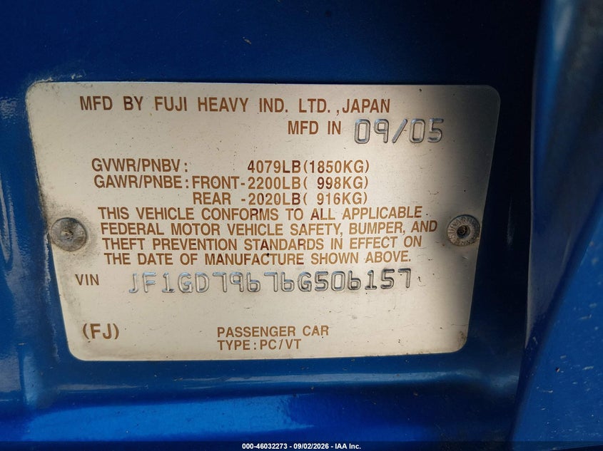 2006 SUBARU IMPREZA WRX/WRX LIMITED/WRX TR · Фото 9