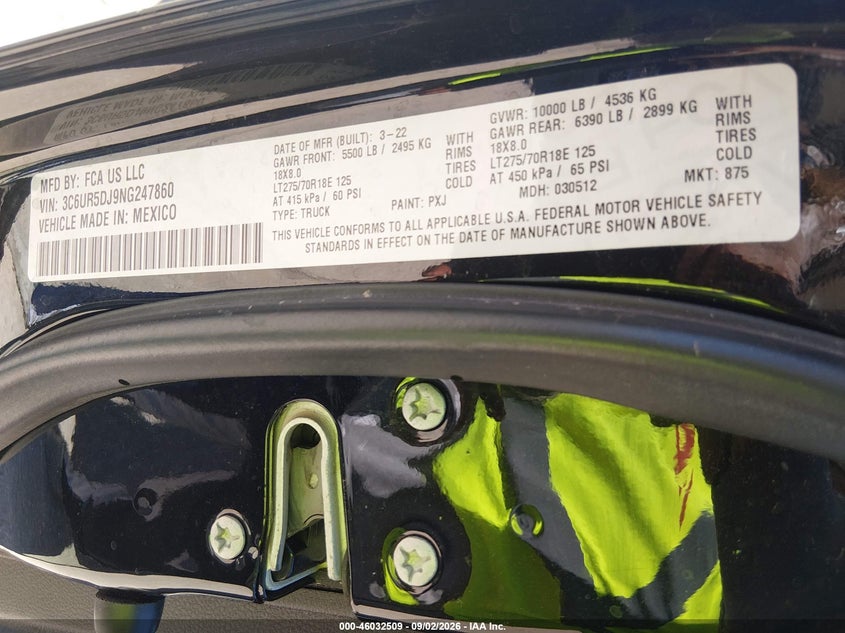 RAM 2500 2022 VIN 3C6UR5DJ9NG247860