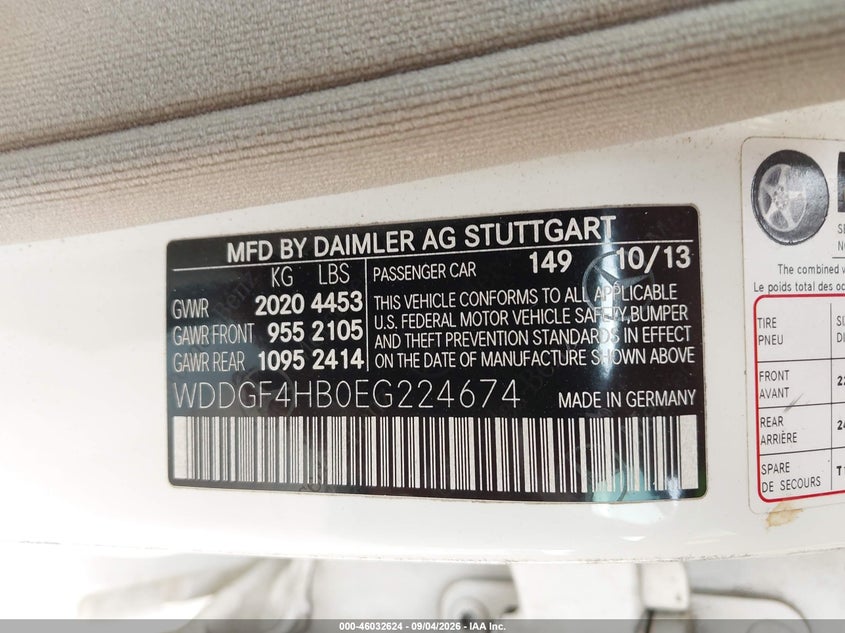 MERCEDES-BENZ C 250 2014 VIN WDDGF4HB0EG224674
