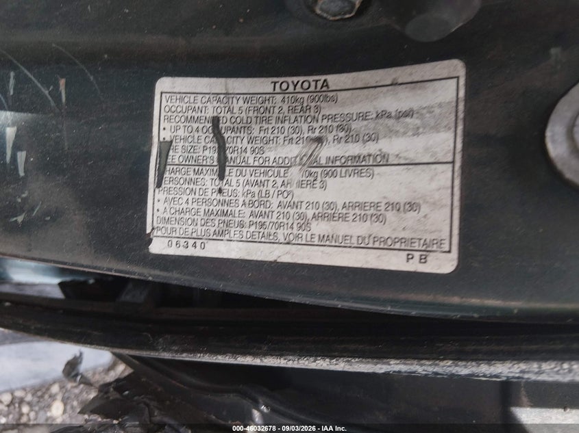 TOYOTA CAMRY 1997 VIN 4T1BG22K5VU786887