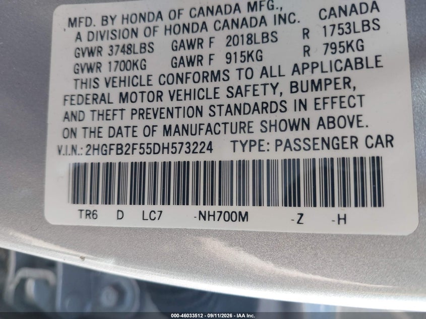 2013 HONDA CIVIC LX · Фото 9