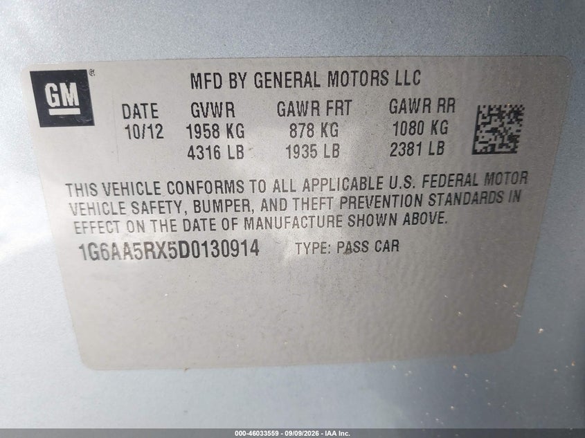 CADILLAC ATS 2013 VIN 1G6AA5RX5D0130914