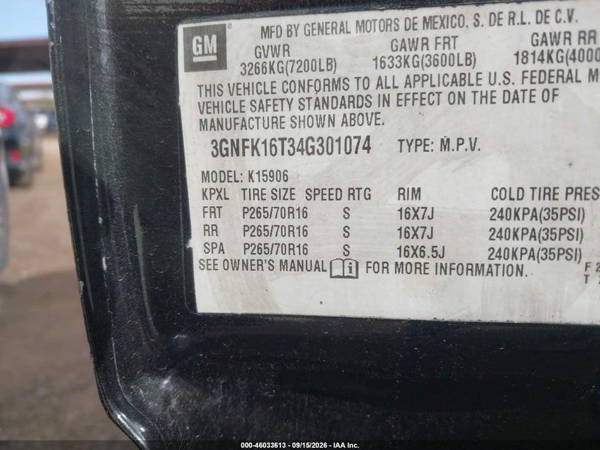CHEVROLET SUBURBAN 1500 2004 VIN 3GNFK16T34G301074
