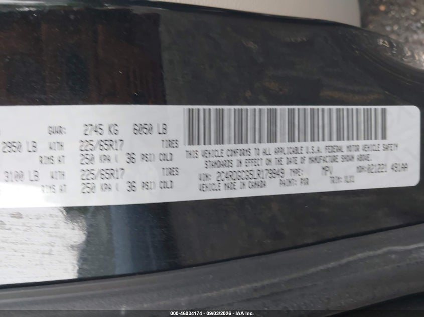 DODGE GRAND CARAVAN 2020 VIN 2C4RDGCG5LR179949