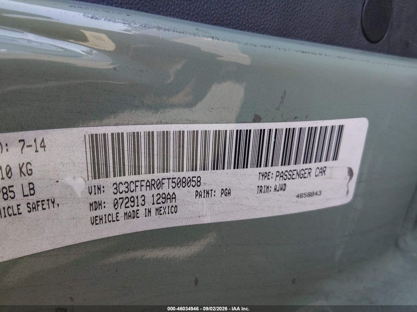 FIAT 500 2015 VIN 3C3CFFAR0FT508058