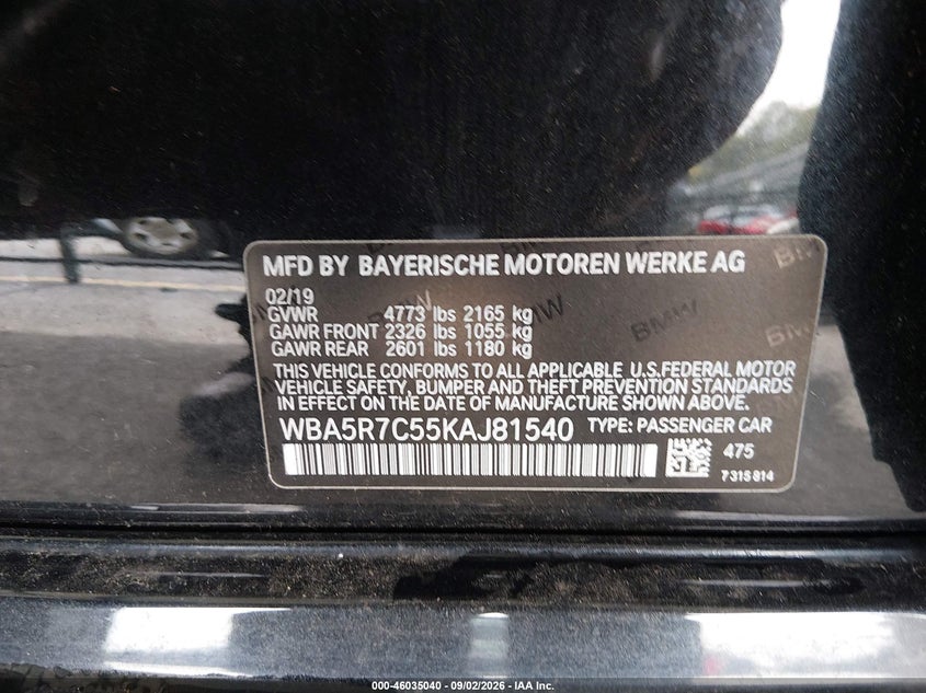 BMW 330I 2019 VIN WBA5R7C55KAJ81540
