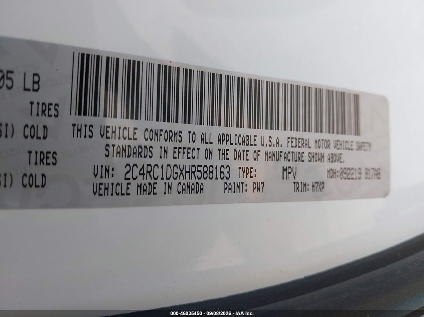 CHRYSLER PACIFICA 2017 VIN 2C4RC1DGXHR588163
