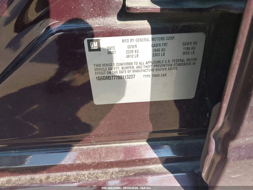 CADILLAC CTS 2008 VIN 1G6DM577780113237