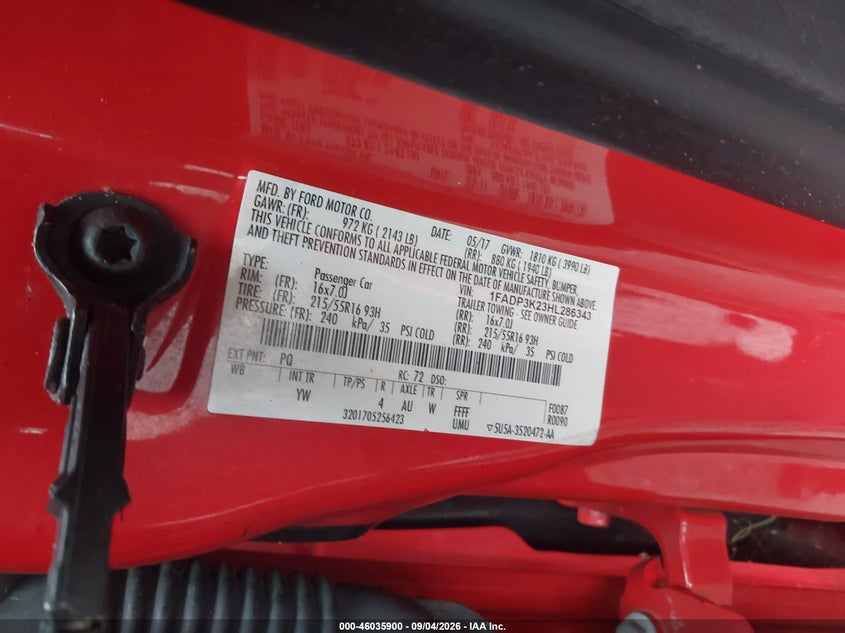 FORD FOCUS 2017 VIN 1FADP3K23HL286343