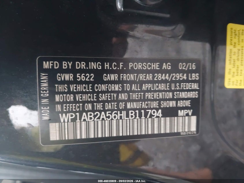 PORSCHE MACAN 2017 VIN WP1AB2A56HLB11794