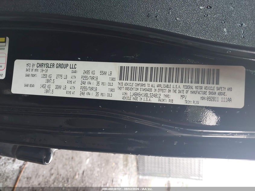 JEEP WRANGLER UNLIMITED 2011 VIN 1J4BA5H10BL524812