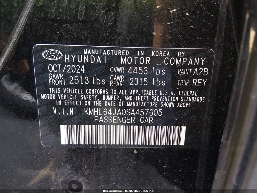 HYUNDAI SONATA 2025 VIN KMHL64JA0SA457605