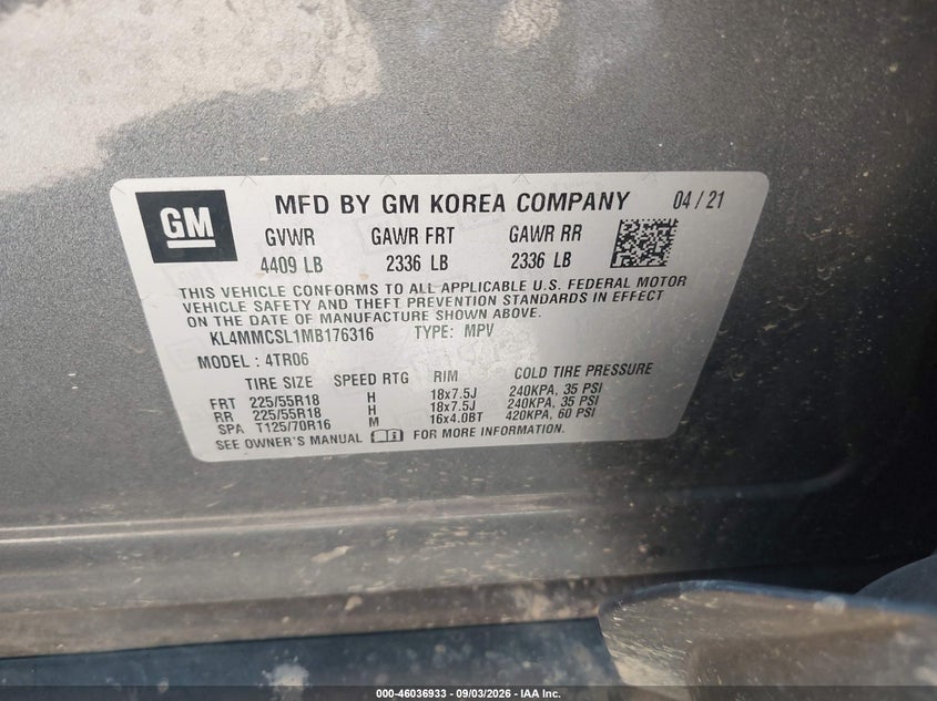 BUICK ENCORE GX 2021 VIN KL4MMCSL1MB176316
