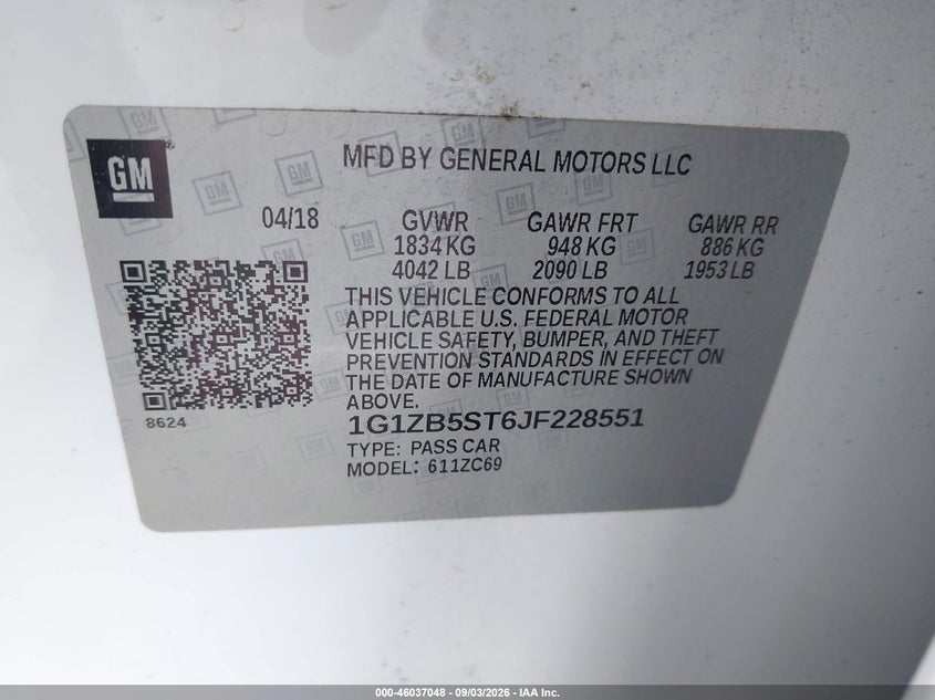 CHEVROLET MALIBU 2018 VIN 1G1ZB5ST6JF228551
