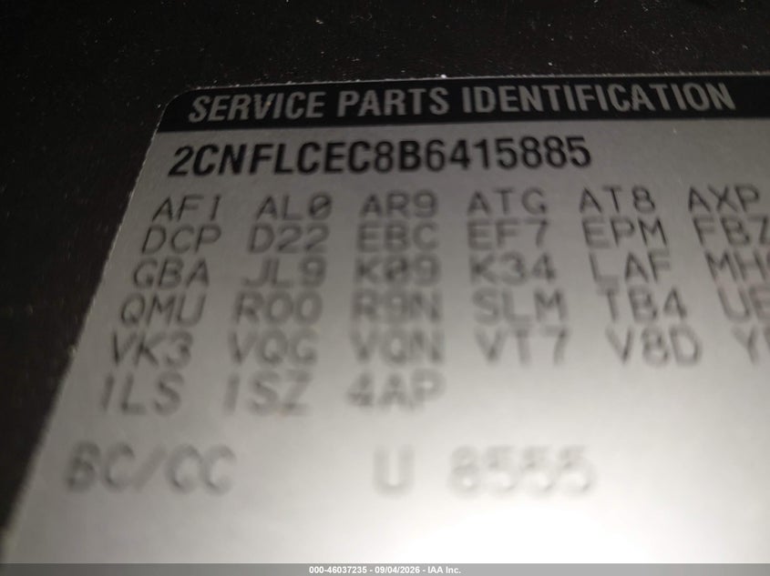 CHEVROLET EQUINOX 2011 VIN 2CNFLCEC8B6415885