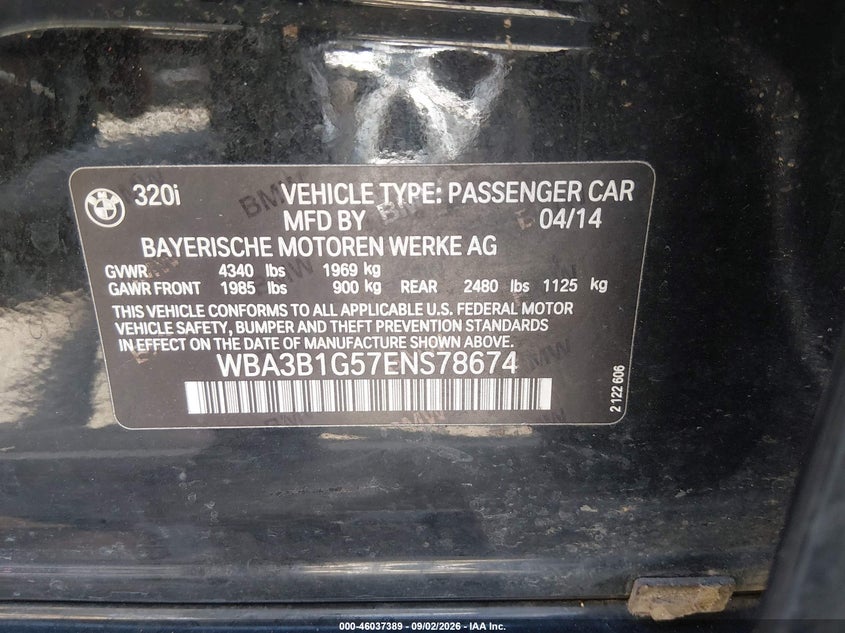 2014 BMW 3ER SEDAN 2.0L I-4 DI, DOHC, VVT, TURBO, PREMIUM , 180HP