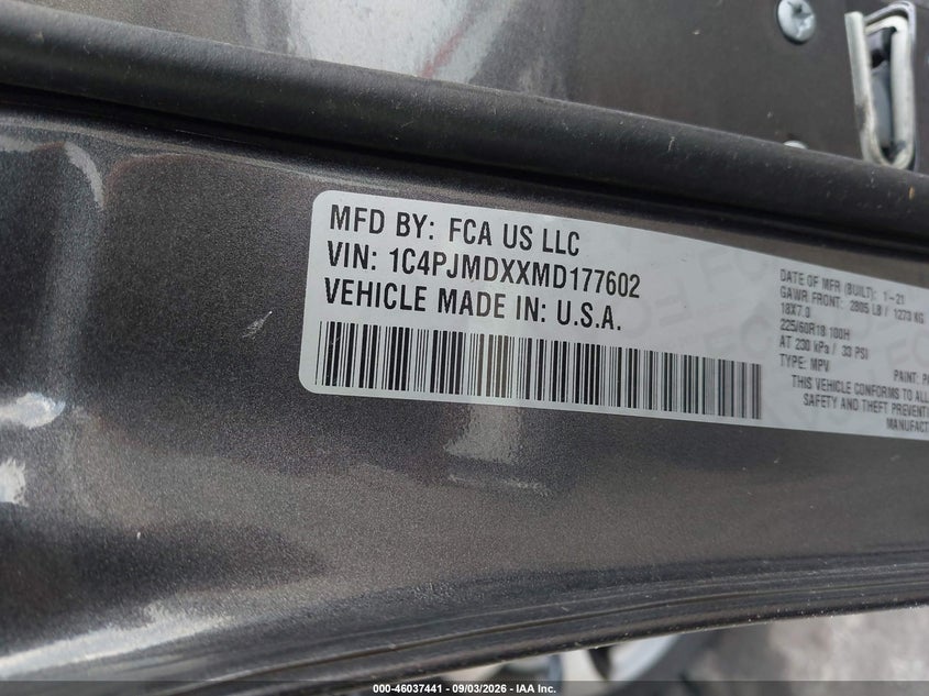 JEEP CHEROKEE 2021 VIN 1C4PJMDXXMD177602