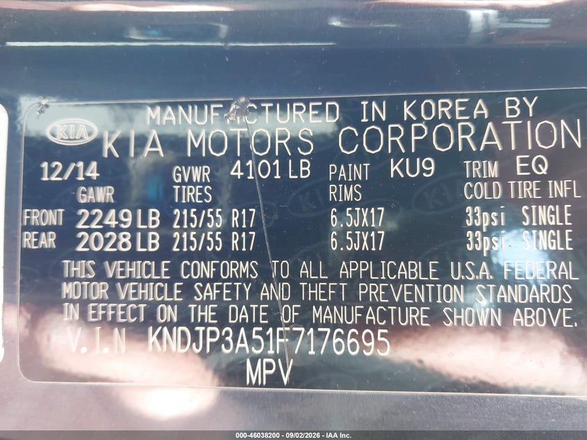 KIA SOUL 2015 VIN KNDJP3A51F7176695