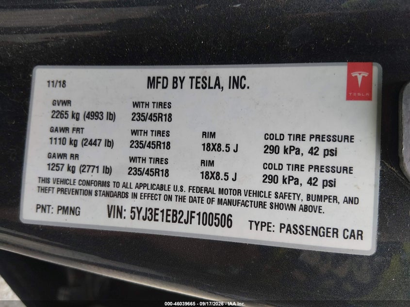 2018 TESLA MODEL 3 LONG RANGE/PERFORMANCE · Фото 9